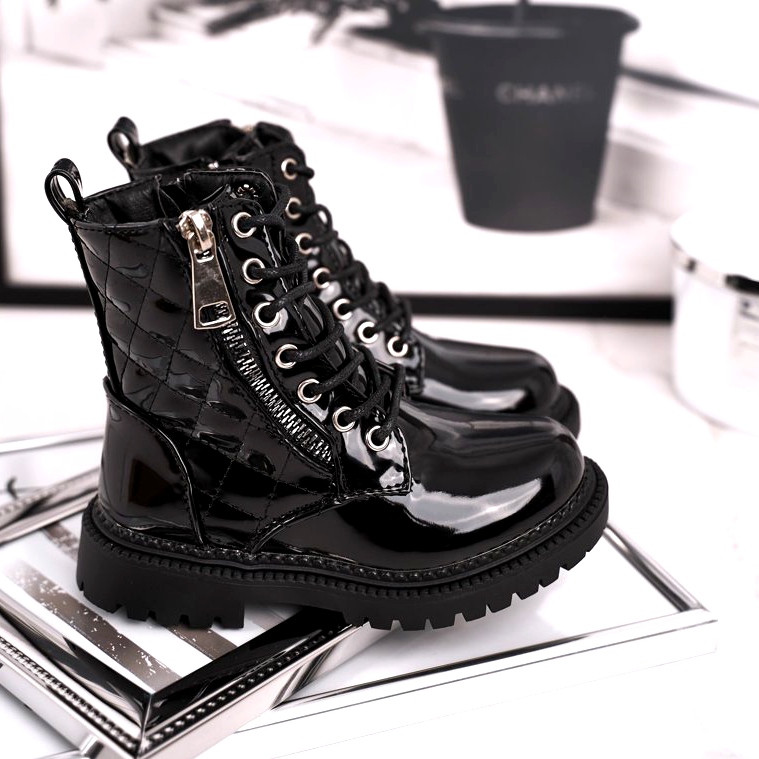 FRROCK Cizme pentru copii încălzite cu blană, negru lăcuit Say You 1