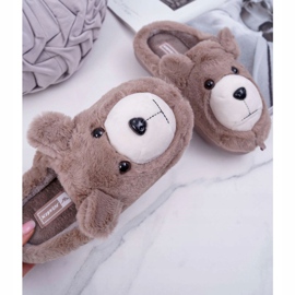 Papuci pentru femei cu blană Ursul brun bej 1