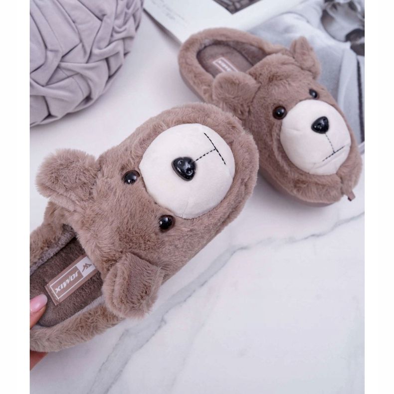 Papuci pentru femei cu blană Ursul brun bej 1