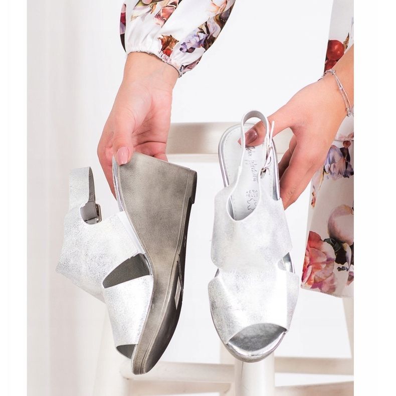 SHELOVET Sandale cu pană argintie 2