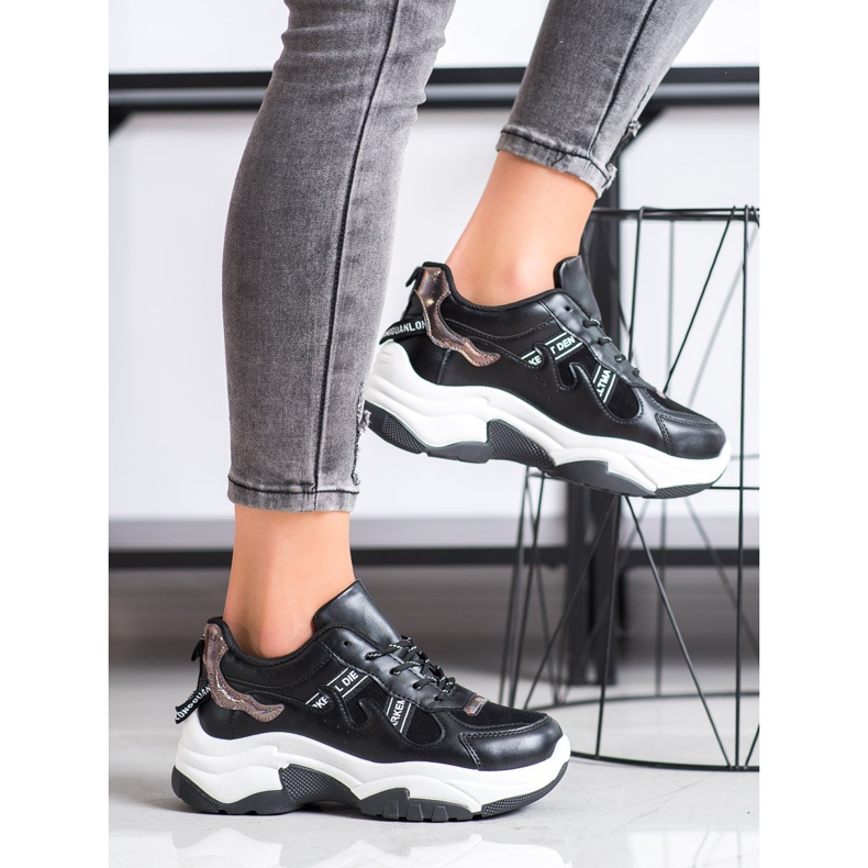 SHELOVET Adidași confortabili din piele ecologică negru 1