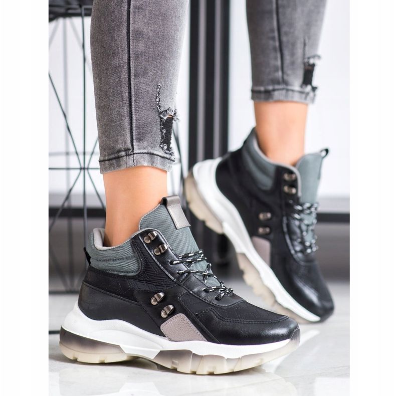 SHELOVET Adidași de modă negri negru multicolor 1