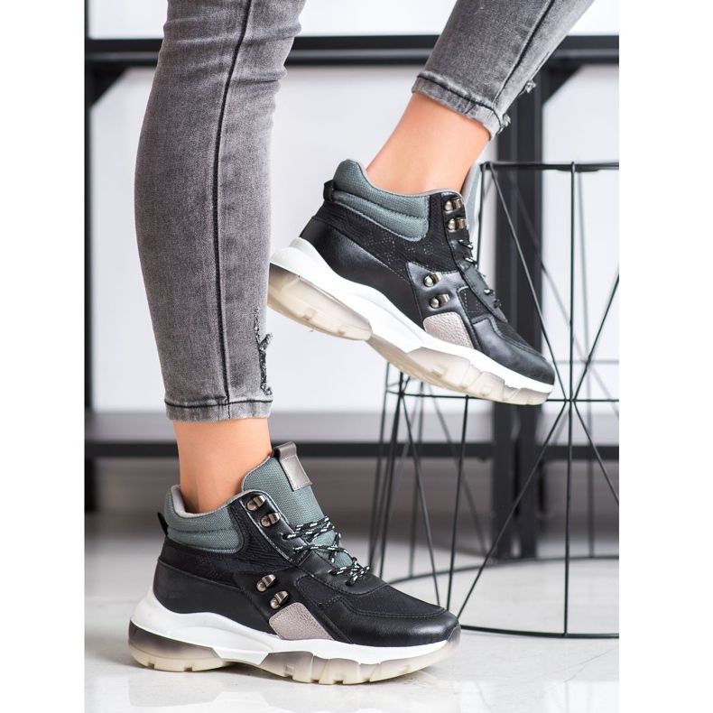 SHELOVET Adidași de modă negri negru multicolor 2