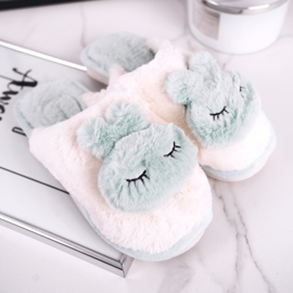 Papuci de blană pentru femei Iepure verde deschis roz 1