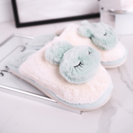 Papuci de blană pentru femei Iepure verde deschis roz 2