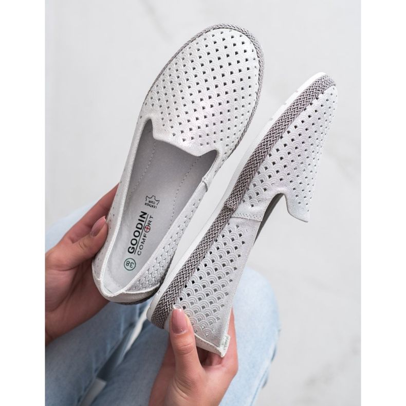 Goodin Lordii ajurati din piele alb argint 2