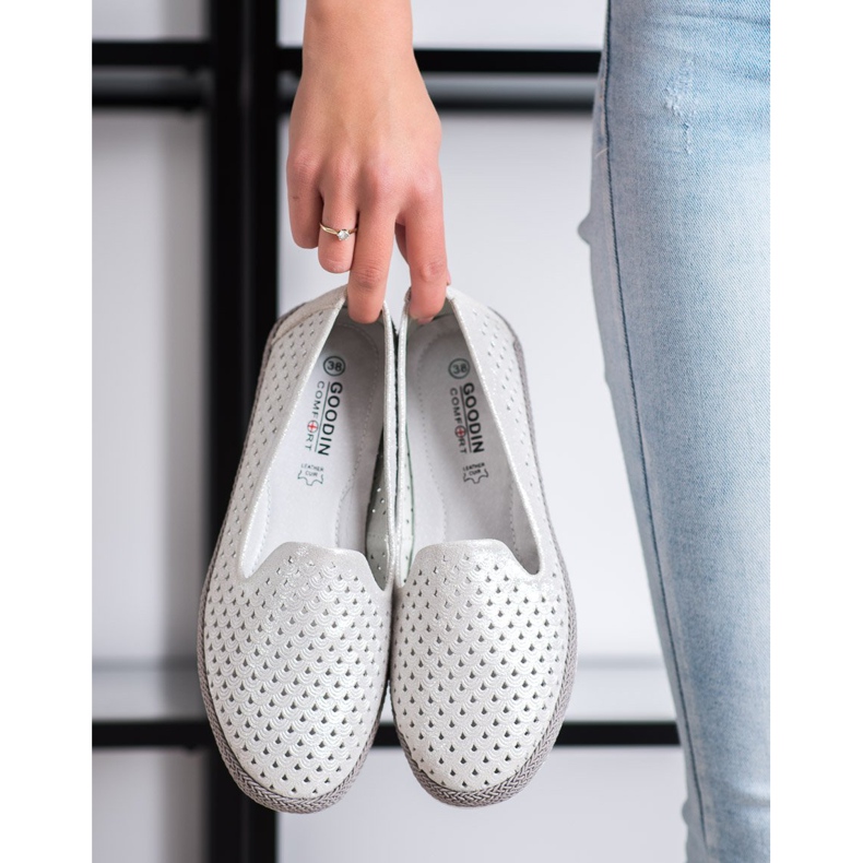 Goodin Lordii ajurati din piele alb argint 1