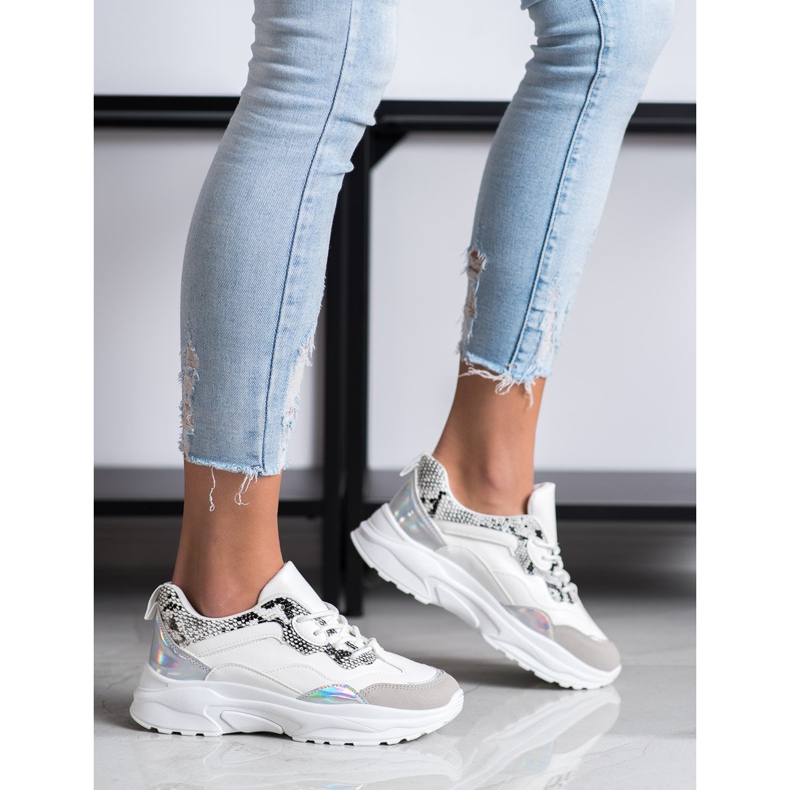 SHELOVET Adidași legați cu piele ecologică alb gri 2