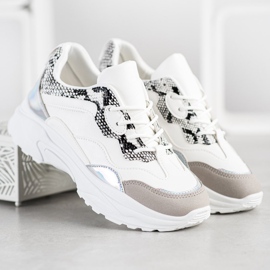 SHELOVET Adidași legați cu piele ecologică alb gri 1