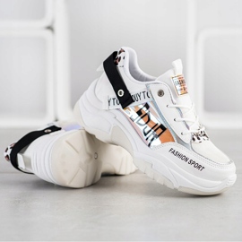 SHELOVET Adidași sport de modă alb maro negru portocale 1