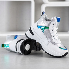 Ideal Shoes Adidași de top din piele ecologică alb argint 2