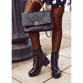 Cizme muncitoare pentru femei Valeria lăcuite negre negru 1