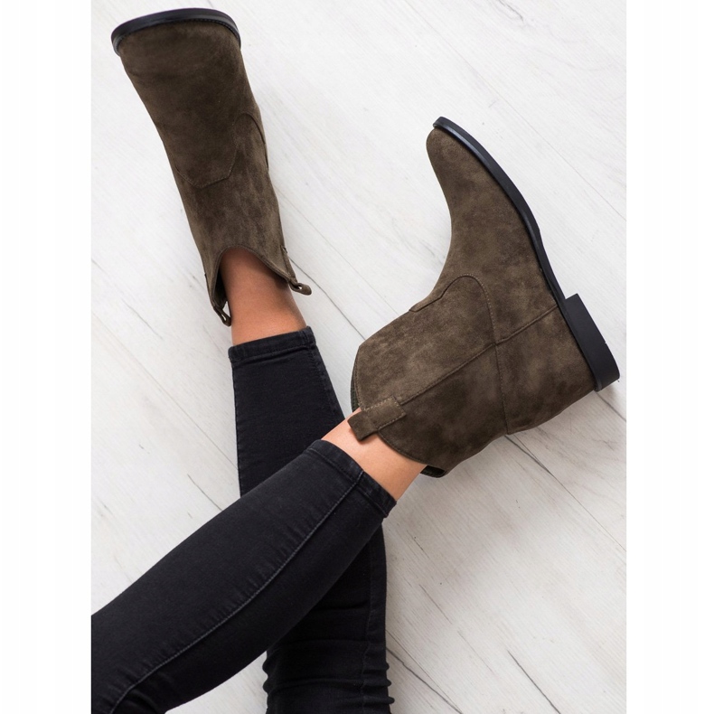 SHELOVET Cizme calde de cowboy pe o pană kaki verde 1