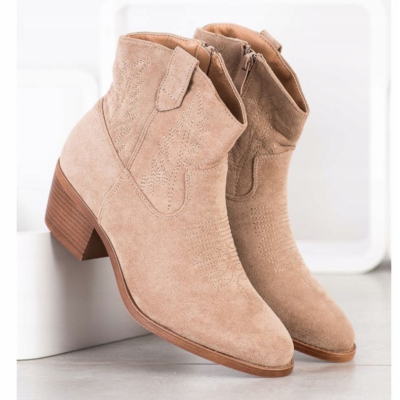 Cm Paris Cizme Cowboy din piele de căprioară bej 2 Cm Paris Cizme Cowboy din piele de căprioară bej 2