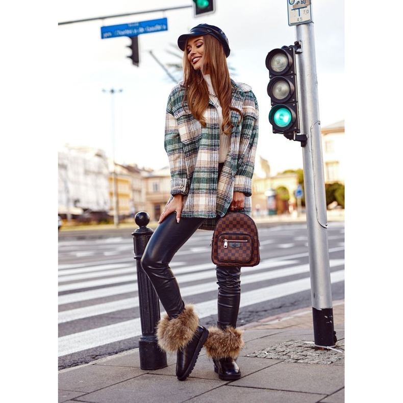 Cizme de zăpadă din piele pentru femei, cu blană, zăpadă neagră negru 1