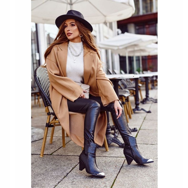 FG1 Cizme de damă cu toc de oțel cu imprimeu negru etern 2 FG1 Cizme de damă cu toc de oțel cu imprimeu negru etern 2