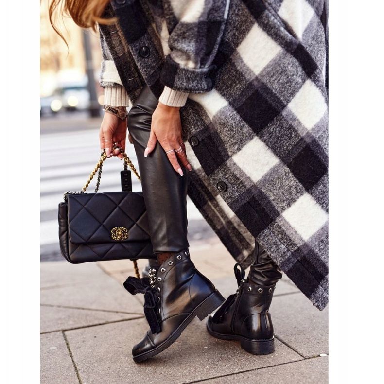 MSMG Cizme de damă cu perle metalice Panglică caldă Perla negru 2 MSMG Cizme de damă cu perle metalice Panglică caldă Perla negru 2