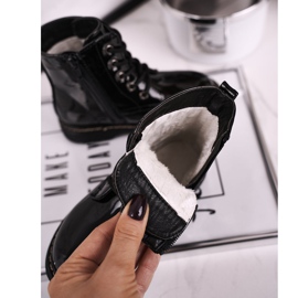 Cizme calde pentru copii cu pietre de stras lacuit Black Fame negru 1