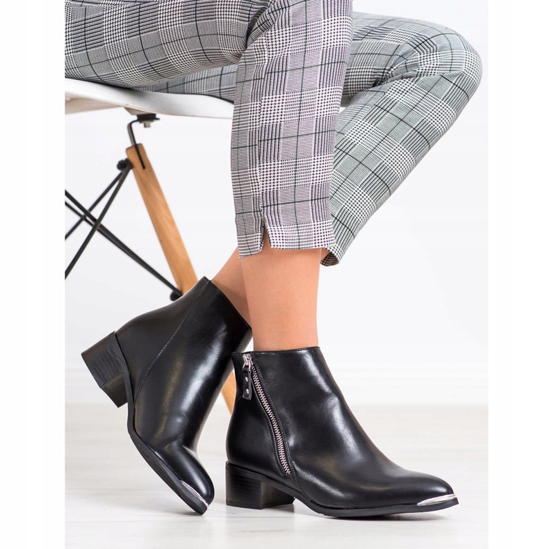 Kayla Cizme elegante cu fermoar negru argint 1