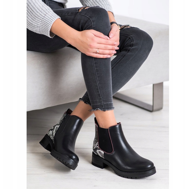 SHELOVET Cizme confortabile cu imprimeu șarpe alb negru 1