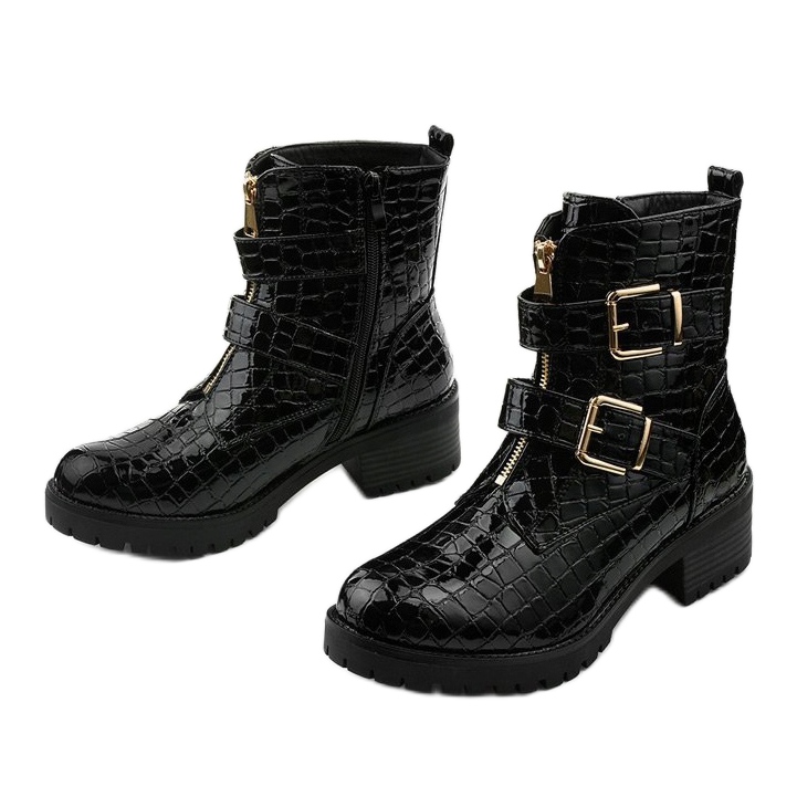 Cizme Lineley lacate, izolate plate, negre negru 2