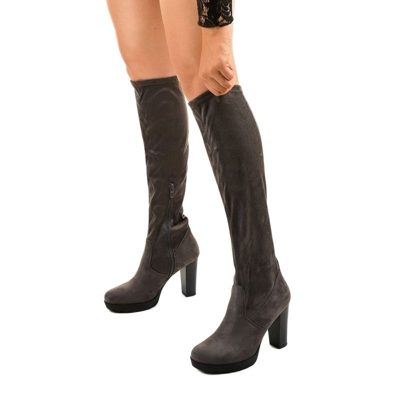 Cizme gri pe post realizate din piele ecologică Funnyfreeze 1