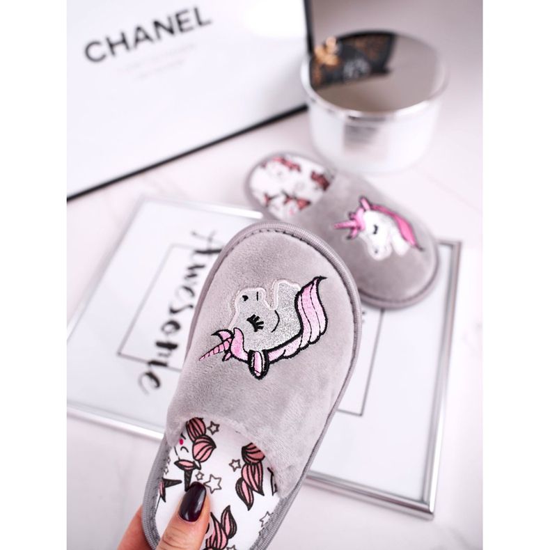 Papuci pentru copii Unicorn gri cu Unicorn 2