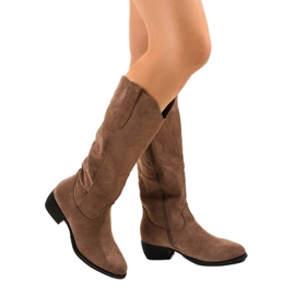 Cizme cowboy în piele de căprioară înaltă Evelralla kaki verde 1