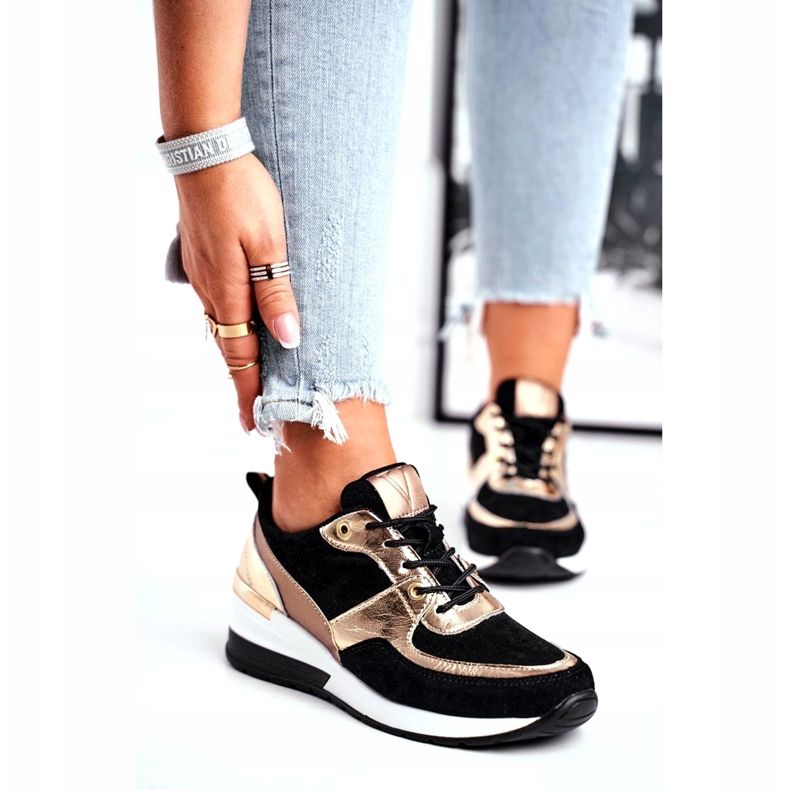 Vinceza Încălțăminte sport de damă piele neagră și aurie 21-7777 negru de aur 1