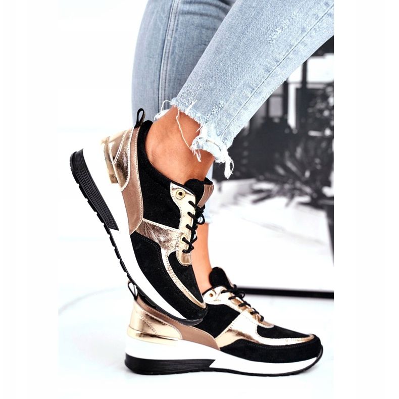 Vinceza Încălțăminte sport de damă piele neagră și aurie 21-7777 negru de aur 2