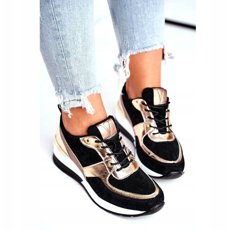 Vinceza Încălțăminte sport de damă piele neagră și aurie 21-7777 negru de aur 4