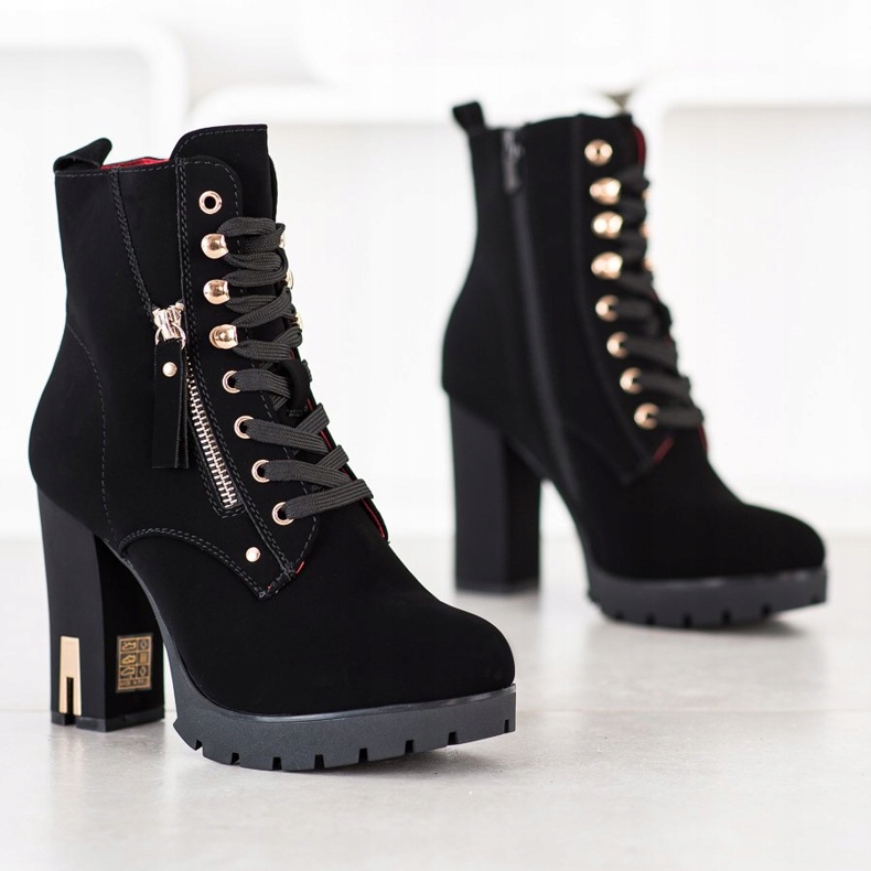 Super Mode Cizme la modă cu toc înalt negru 1