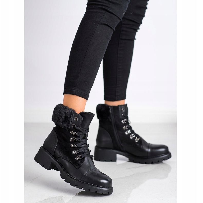 Super Mode Cizme calde, legate negru 1