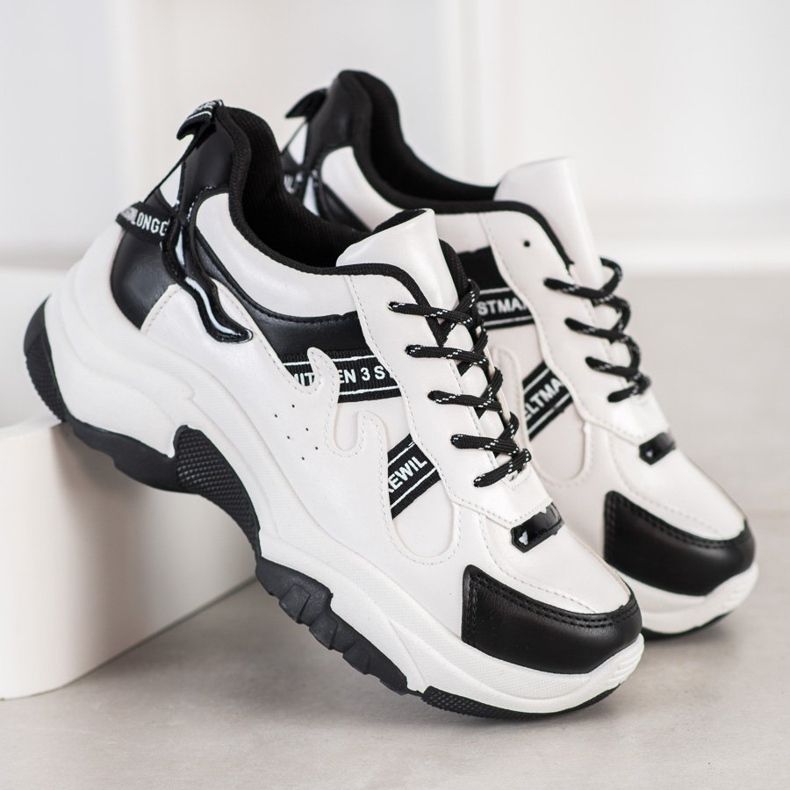 SHELOVET Adidași confortabili din piele ecologică alb negru 2