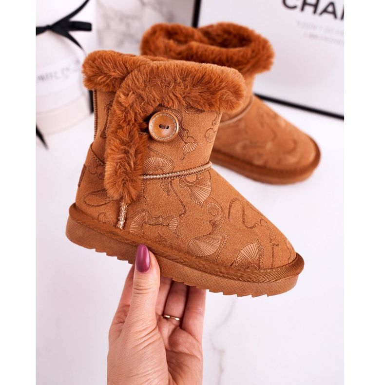 Apawwa Cizme de zăpadă pentru copii cu blană și nasturi Kawai maro 1