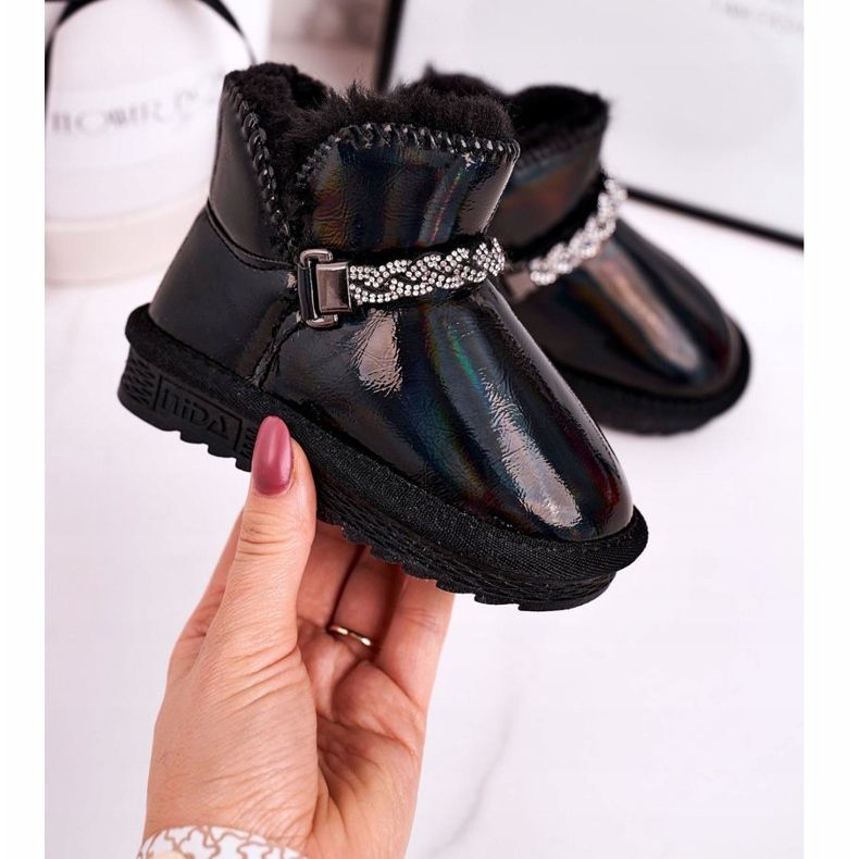 Apawwa Cizme de zăpadă pentru copii cu blană Petrol Black Princess negru 1