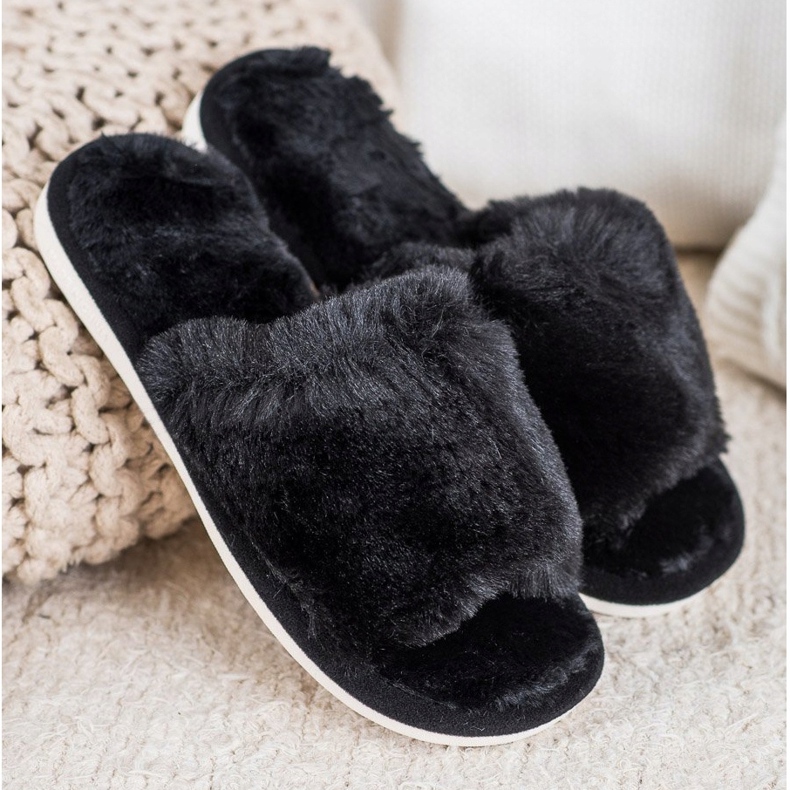 Bona Papuci Cu Blana negru 1