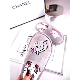 Papuci pentru copii Unicorn gri cu Unicorn roz argint 2