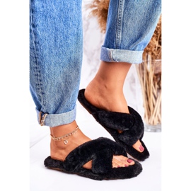 FRJ Papuci de blană neagră pentru femei Cosy Time negru 1