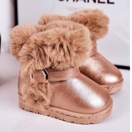 FRROCK Cizme calde pentru zăpadă pentru copii cu blana din aur roz JellyBeans 1