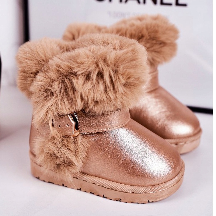 FRROCK Cizme calde pentru zăpadă pentru copii cu blana din aur roz JellyBeans 1