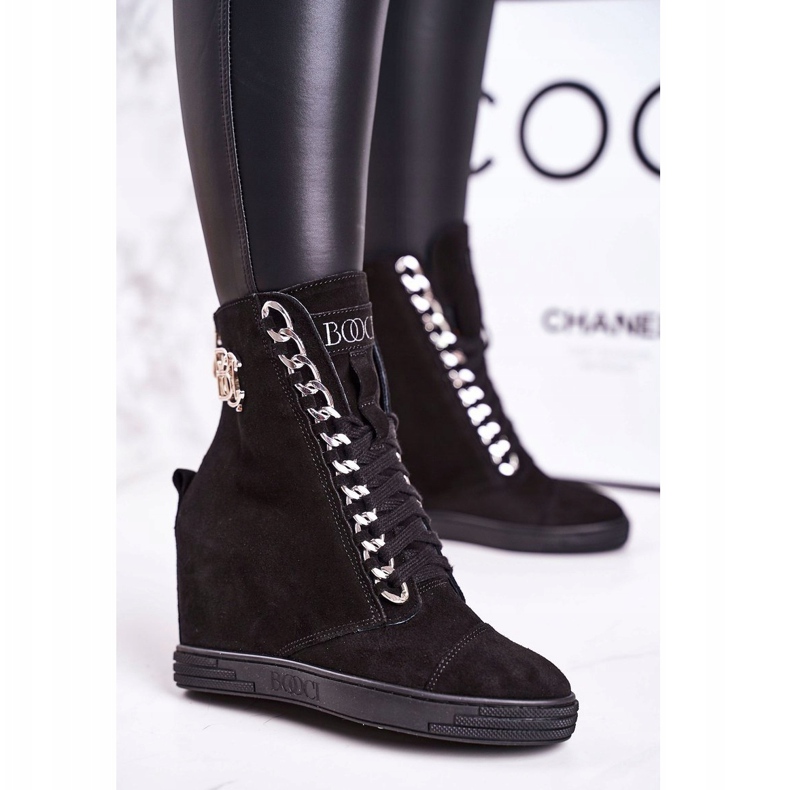 Adidași pentru femei din piele întoarsă BOOCI 2222/066 / s Lanț argintiu negru 1