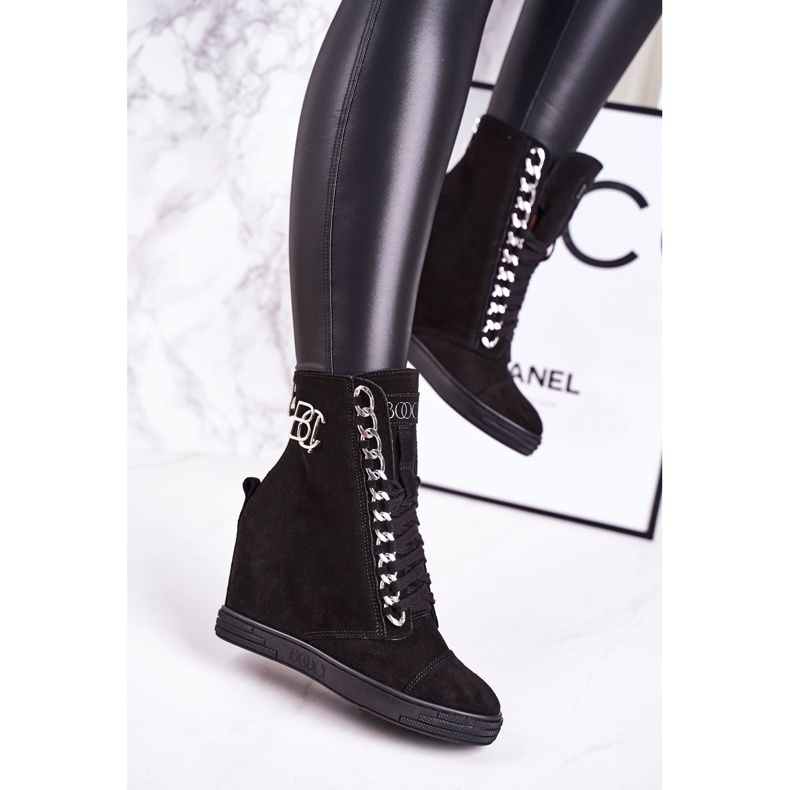 Adidași pentru femei din piele întoarsă BOOCI 2222/066 / s Lanț argintiu negru 2