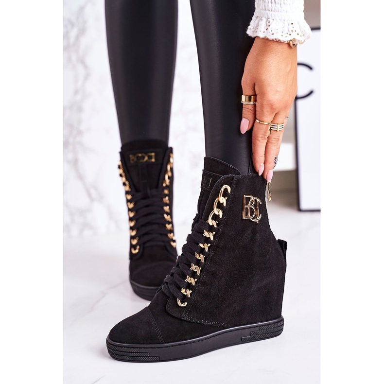 Adidași pentru femei din piele întoarsă BOOCI 2222/066 / cu lanț auriu negru 2