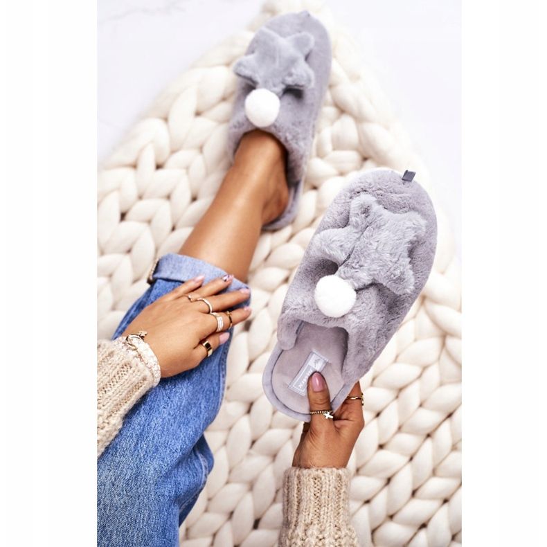 Papuci de damă cu blană și gri stea noapte-noapte 2