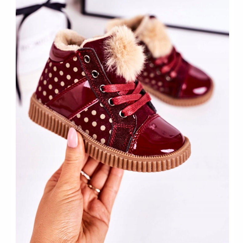 PL1 Cizme calde pentru copii Adidași în buline roșii Anastasia roșu 2