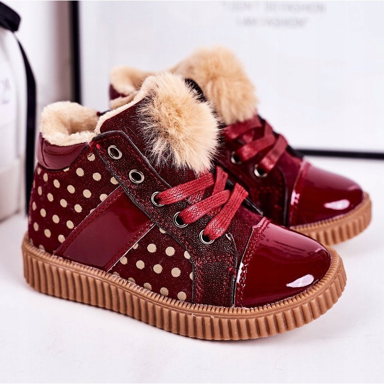 PL1 Cizme calde pentru copii Adidași în buline roșii Anastasia roșu 1