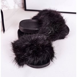 PS1 Papuci negri Fashionista din blană pentru copii negru 1 PS1 Papuci negri Fashionista din blană pentru copii negru 1