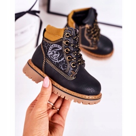 PL1 Cizme calde pentru copii Trappers pe talpă de cauciuc neagră Bobby negru portocale 2