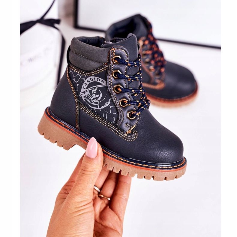 PL1 Cizme calde pentru copii Trappers pe o talpă de cauciuc Bobby bleumarin albastru marin portocale 2